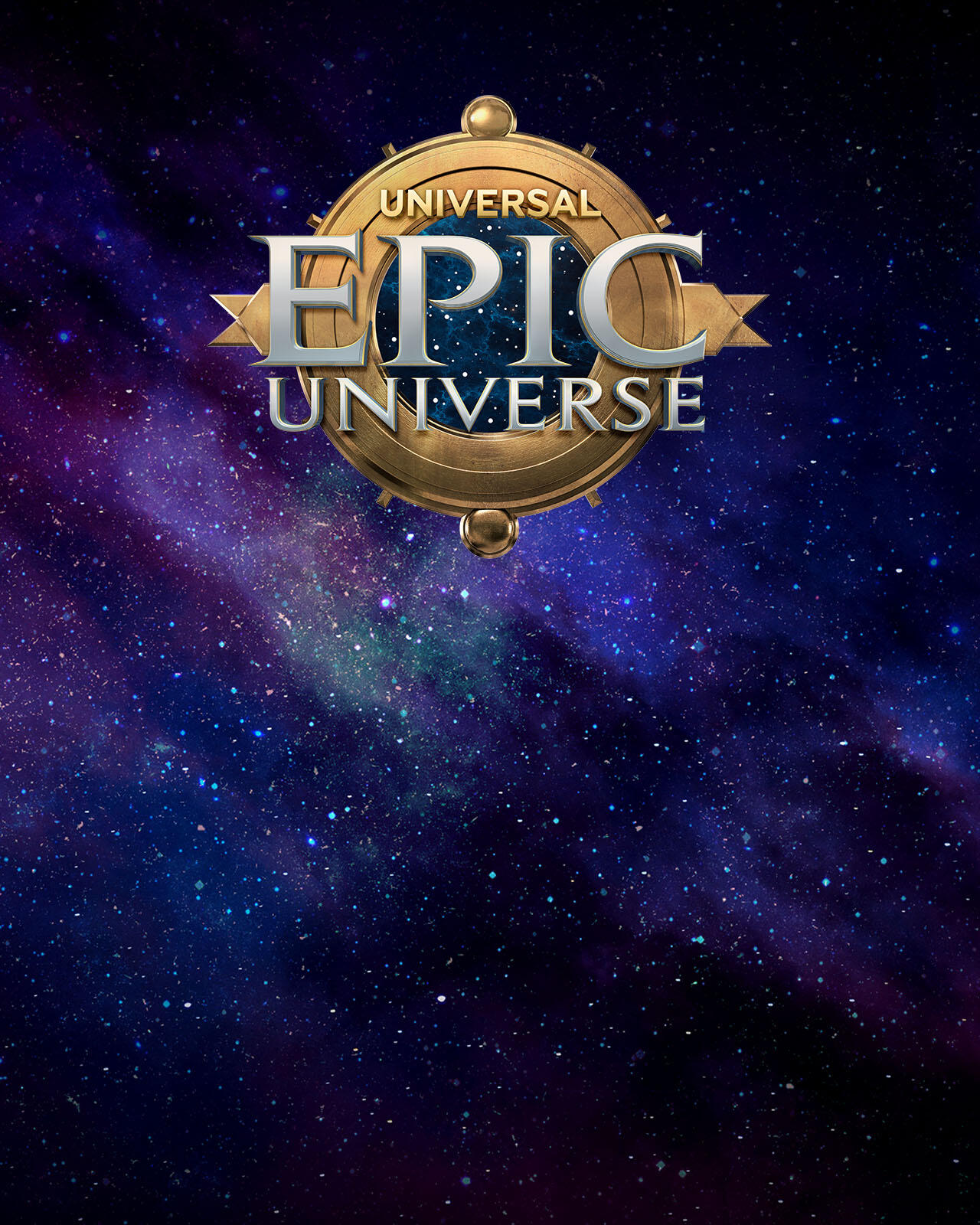 Universal Epic Universe Logo on galactic background